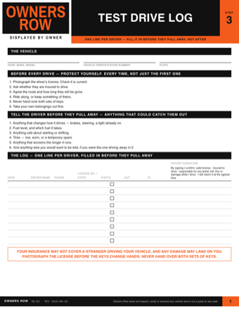 The Test drives sheet