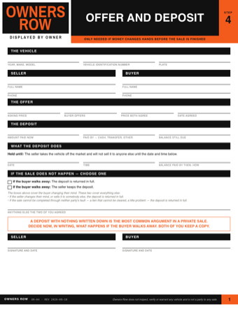 The Taking a deposit sheet