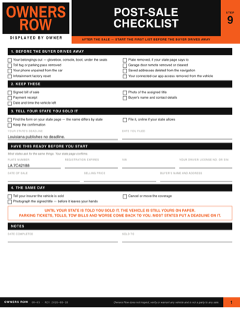 The After the sale sheet